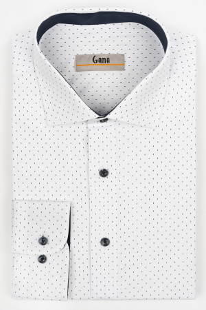 Camasi regular fit - Camasa barbati regular fit alba cu imprimeu bleumarin PREMIUM