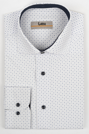 Camasi regular fit - Camasa barbati regular fit alba cu imprimeu bleumarin si insertie PREMIUM