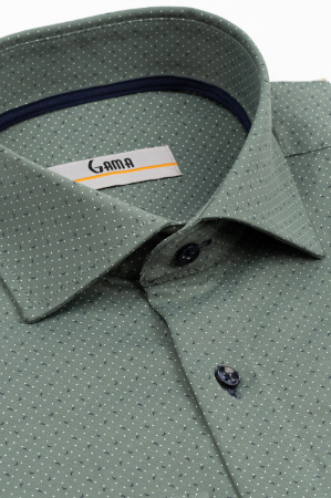 Camasa barbati slim fit verde cu imprimeu bleumarin si alb CONFORT [2]