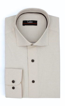 Camasi slim fit - Camasa barbati slim fit alba cu imprimeu crem