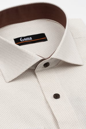 Camasa barbati slim fit alba cu imprimeu geometric maro [2]