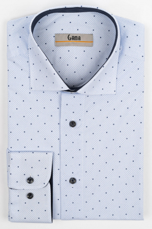 Camasi regular fit - Camasa barbati regular fit alba cu imprimeu geometric bleu si bleumarin PREMIUM