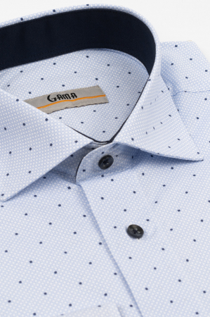 Camasa barbati regular fit alba cu imprimeu geometric bleu si bleumarin PREMIUM [2]