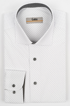 Camasi cu imprimeuri - Camasa barbati regular fit alba cu insertie si imprimeu geometric gri CONFORT