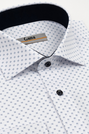 Camasa barbati slim fit alba cu imprimeu geometric bleumarin si albastru CONFORT [2]