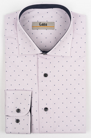 Camasi regular fit - Camasa barbati regular fit alba cu imprimeu geometric roz si bleumarin PREMIUM