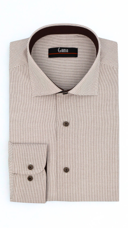 Camasi slim fit - Camasa barbati slim fit alba cu imprimeu maro 2XL