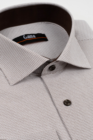 Camasa barbati regular fit alba cu imprimeu maro 2XL [2]