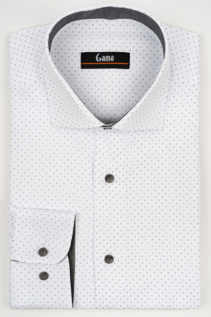 Camasi cu imprimeuri - Camasa barbati regular fit alba cu imprimeu gri si model in tesatura