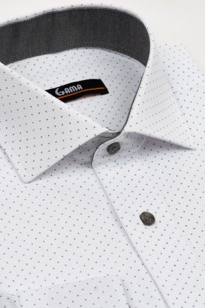 Camasa barbati regular fit alba cu imprimeu gri si model in tesatura [1]