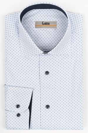 Camasi regular fit - Camasa barbati regular fit alba cu insertie bleu si imprimeu bleumarin PREMIUM