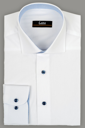 Camasi barbati - Camasa barbati regular fit alba cu insertie geometrica la guler