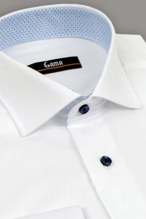 Camasa barbati regular fit alba cu insertie geometrica la guler [2]