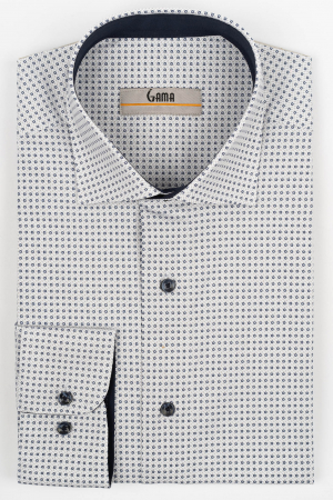 Camasi regular fit - Camasa barbati regular fit alba cu insertie gri si imprimeu bleumarin PREMIUM