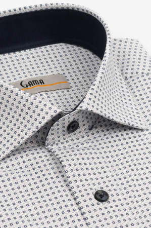 Camasa barbati regular fit alba cu insertie gri si imprimeu bleumarin PREMIUM [2]
