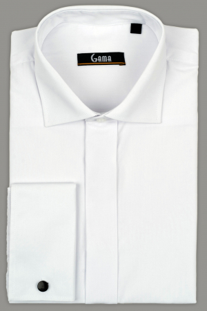 Camasi elegante - Camasa barbati regular fit alba cu nasturi ascunsi si manseta butoni