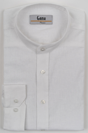 Camasa barbati regular fit alba din in PREMIUM - guler tunica [3]