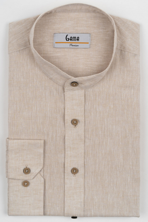 Camasa barbati slim fit bej din in PREMIUM - guler tunica [2]