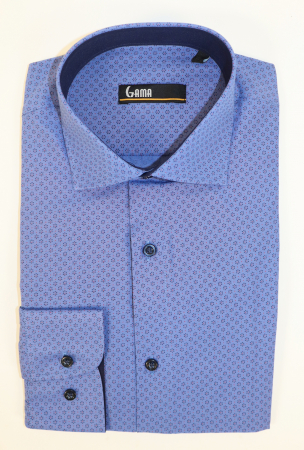 Camasi cu imprimeuri - Camasa slim fit albastra cu imprimeu floral