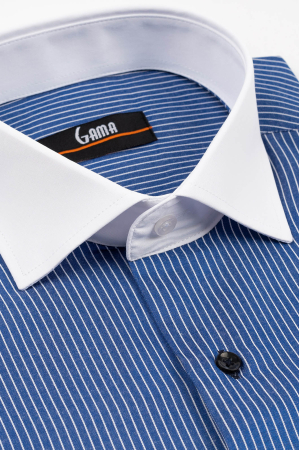 Camasa barbati regular fit albastra cu dungi fine albe [2]