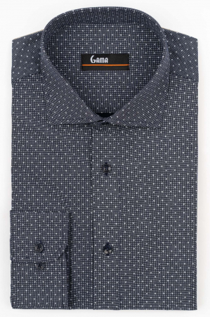 Camasi barbati - Camasa barbati slim fit neagra cu imprimeu alb