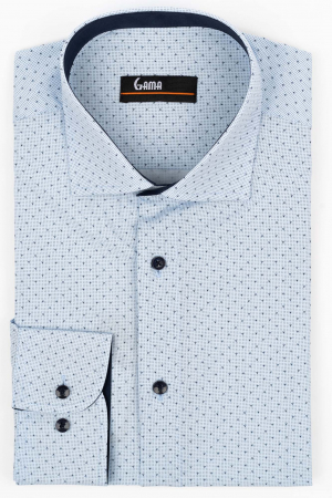 Camasi cu imprimeuri - Camasa barbati slim fit bleu cu imprimeu bleumarin