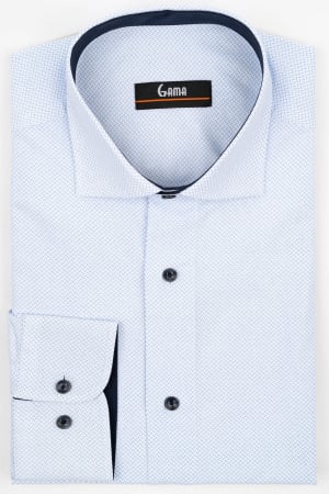 Camasi cu imprimeuri - Camasa barbati regular fit alba cu imprimeu bleu