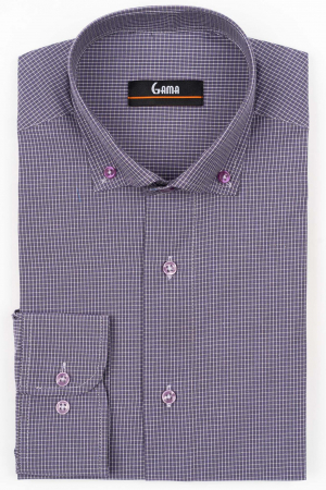 Camasi barbati - Camasa barbati regular fit mov cu carouri lila si bej 2XL