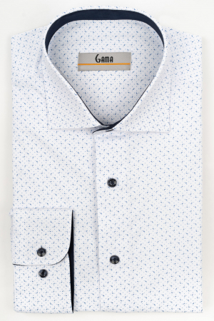 Camasi cu imprimeuri - Camasa barbati regular fit alba cu imprimeu bleumarin si bleu CONFORT