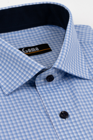 Camasa barbati regular fit bleu cu caro alb cu maneca scurta 5XL-6XL [1]