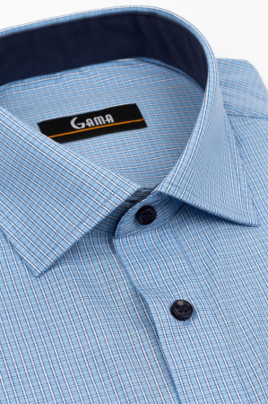 Camasa barbati regular fit bleu cu caro bleumarin si alb [2]