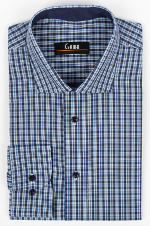 Camasi barbati - Camasa barbati regular fit bleu cu caro bleumarin si alb
