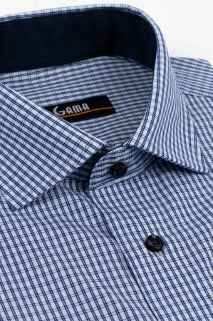 Camasa barbati regular fit bleu cu caro fin bleumarin cu maneca scurta [1]