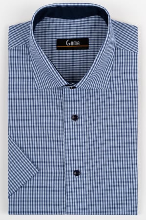 Camasi regular fit - Camasa barbati regular fit bleu cu caro fin bleumarin cu maneca scurta 2XL-4XL