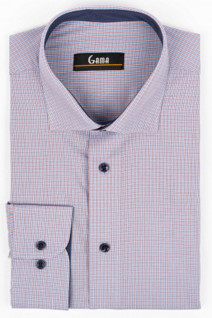 Camasi barbati - Camasa barbati regular fit bleu cu caro rosu si alb