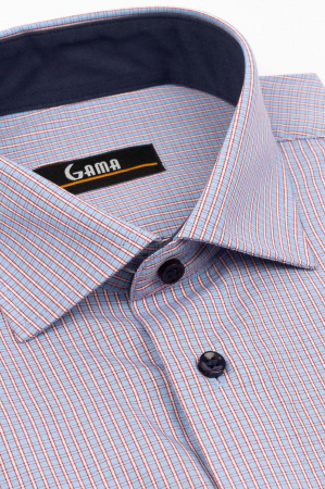 Camasa barbati regular fit bleu cu caro rosu si alb [2]