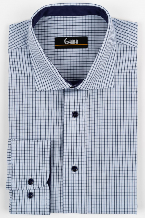 Camasa barbati regular fit bleu cu carouri bleumarin si albe