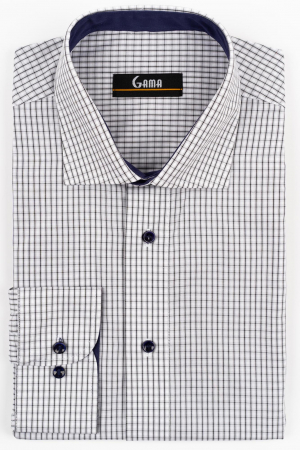 Camasa barbati regular fit alba cu carouri negre si gri