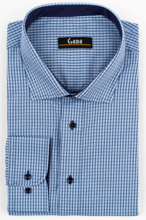 Camasi marimi mari - Camasa barbati regular fit bleu cu carouri bleumarin si albe 2XL-4XL