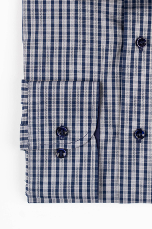 Camasa barbati regular fit gri cu carouri bleumarin [1]