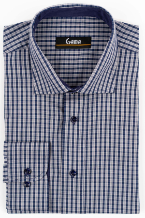 Camasi barbati - Camasa barbati regular fit gri cu carouri bleumarin