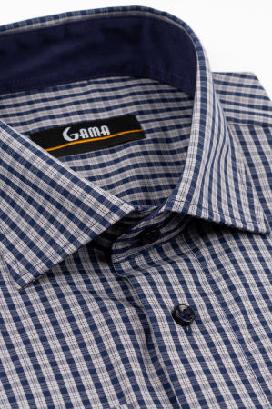Camasa barbati regular fit gri cu carouri bleumarin [2]