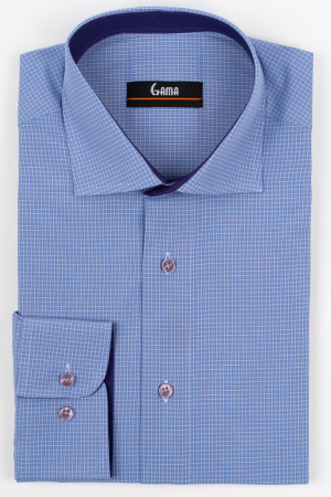 Camasa barbati regular fit bleu cu carouri mici roz si albe  2XL-4XL