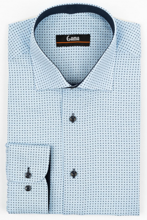 Tall - Camasa barbati slim fit bleu cu insertie alba si imprimeu bleumarin TALL