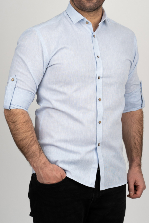 Camasa barbati regular fit bleu din in PREMIUM - guler clasic [1]