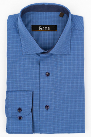 Camasa barbati regular fit bleumarin cu caro albastru [0]