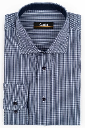 Camasi regular fit - Camasa barbati regular fit bleumarin cu caro fin alb 2XL - 4XL