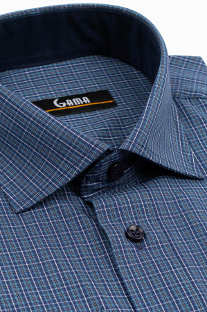 Camasa barbati regular fit bleumarin cu caro fin alb, bleu si auriu 2XL-4XL [2]