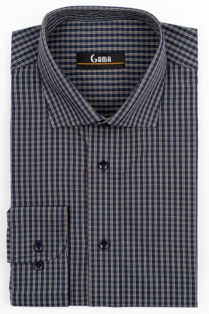 Camasi regular fit - Camasa barbati regular fit bleumarin cu caro fin crem