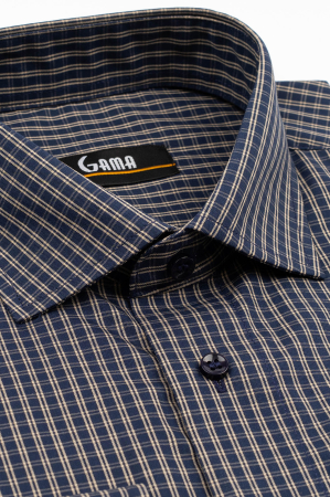 Camasa barbati regular fit bleumarin cu caro fin crem [2]